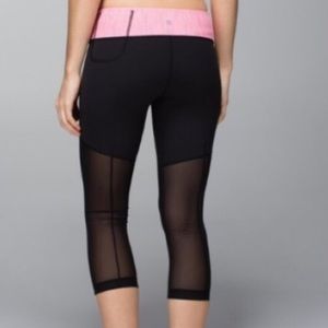 Lululemon Wunder Under Mesh Crop Black Yoga Pants